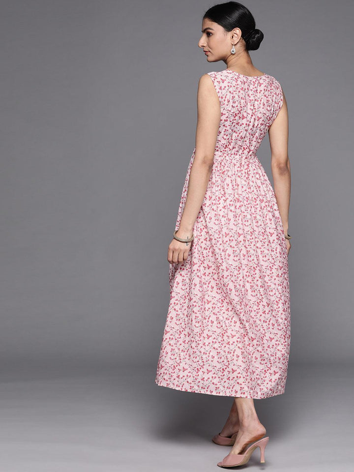 Pink Printed Silk Dress - ShopLibas