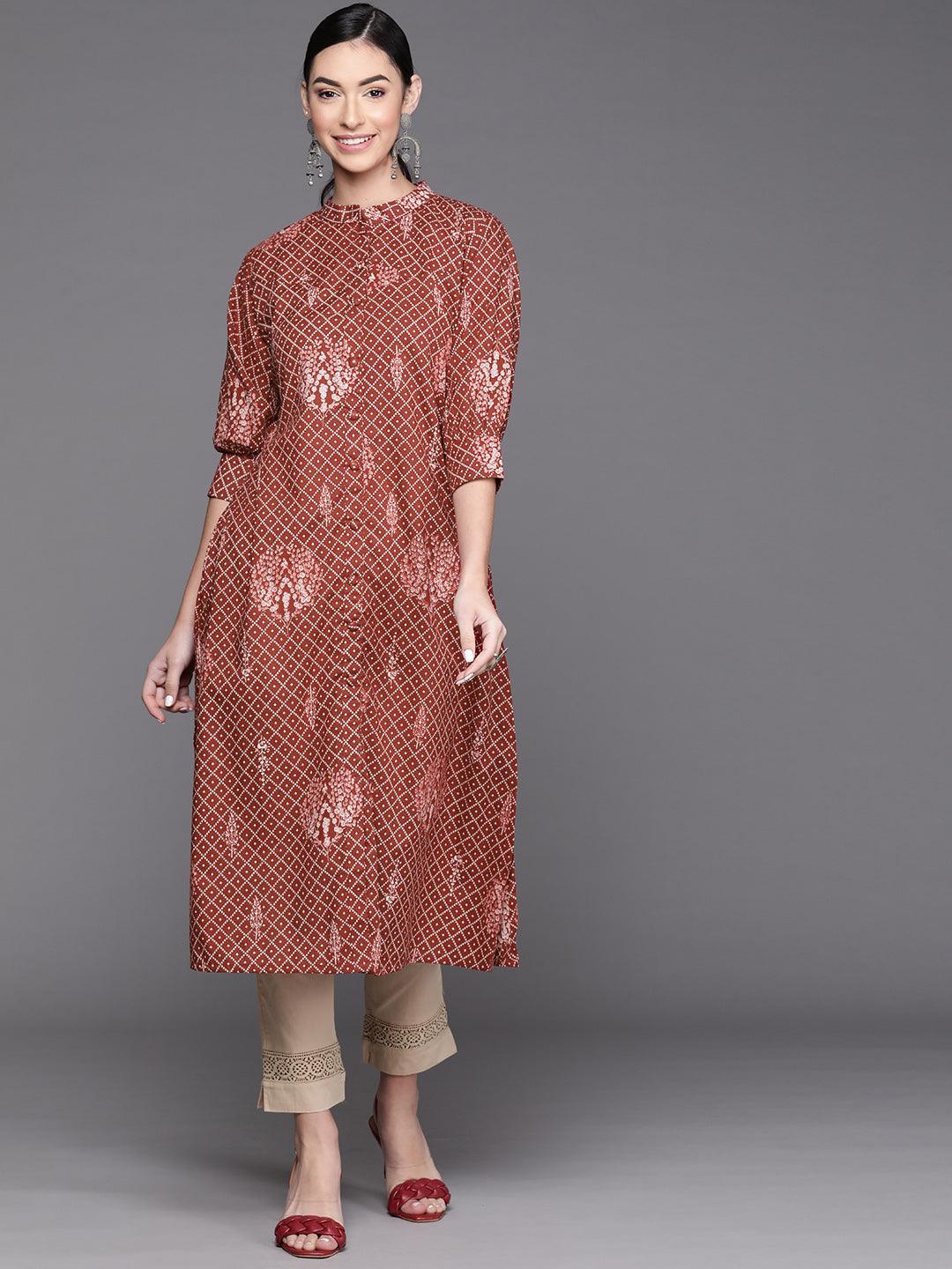 Maroon Printed Cotton Kurta - ShopLibas