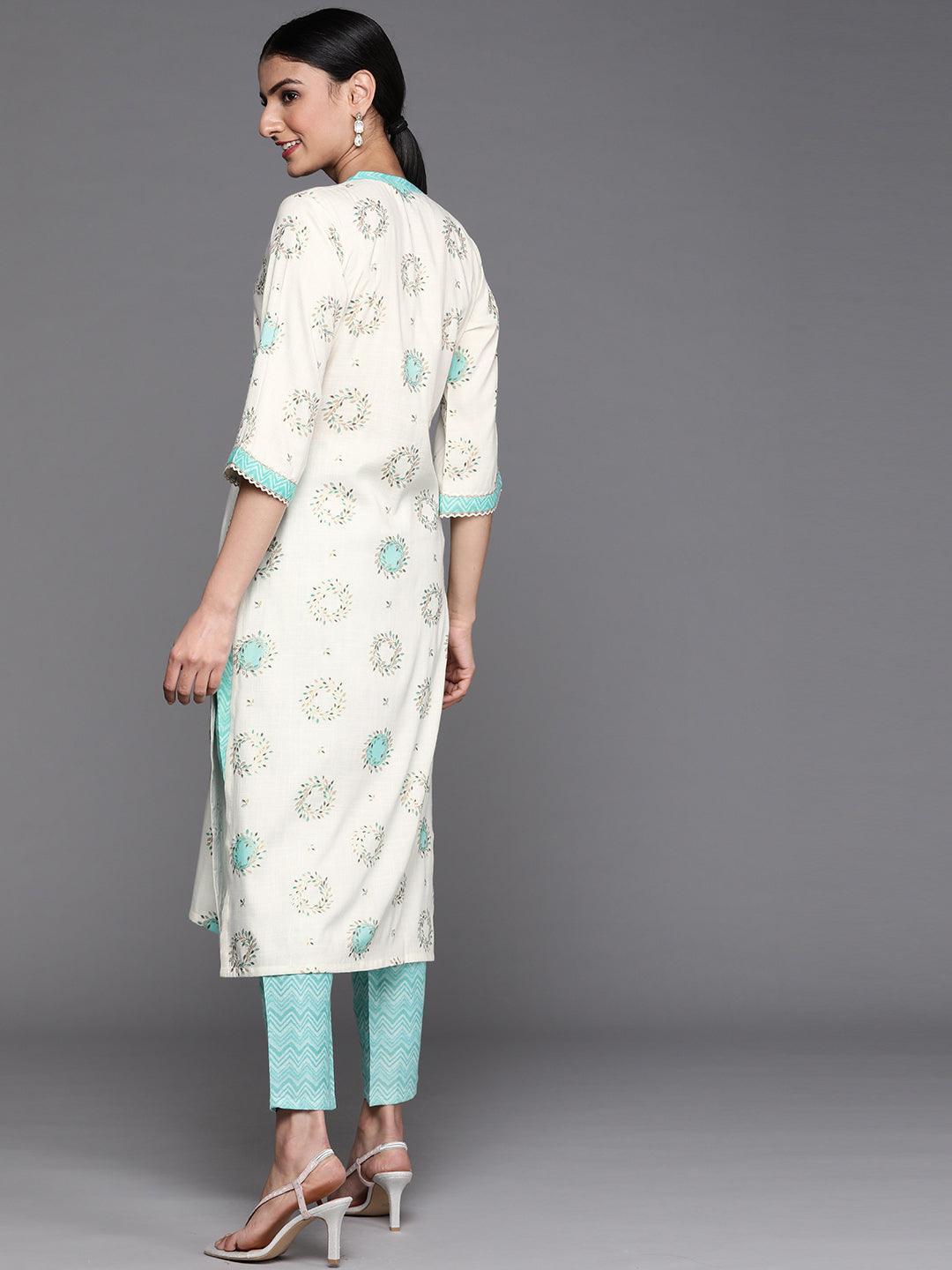 Cream Printed Rayon Kurta - ShopLibas 