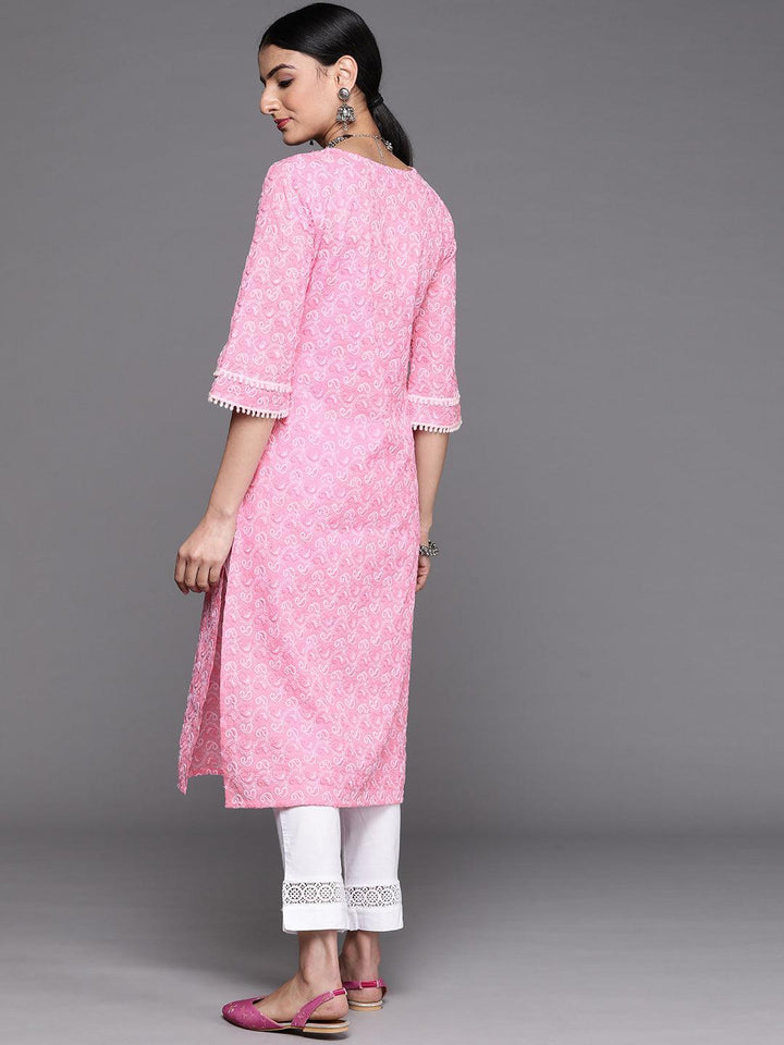 Pink Embroidered Cotton Kurta - ShopLibas