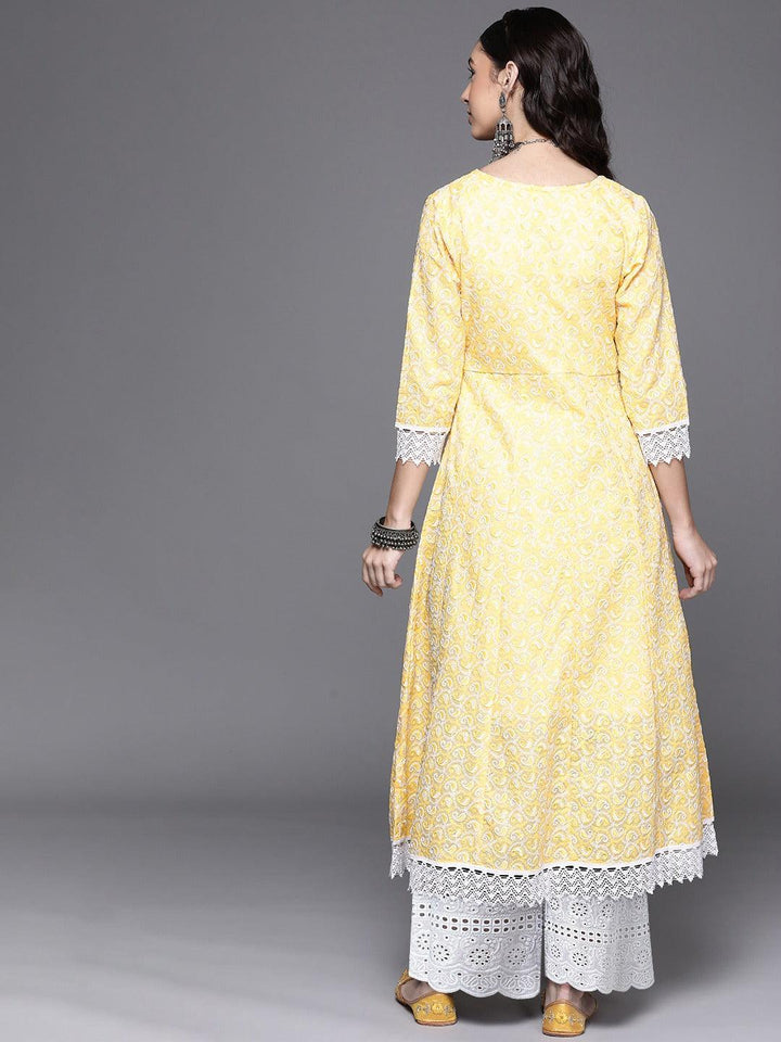 Yellow Embroidered Cotton Kurta - ShopLibas