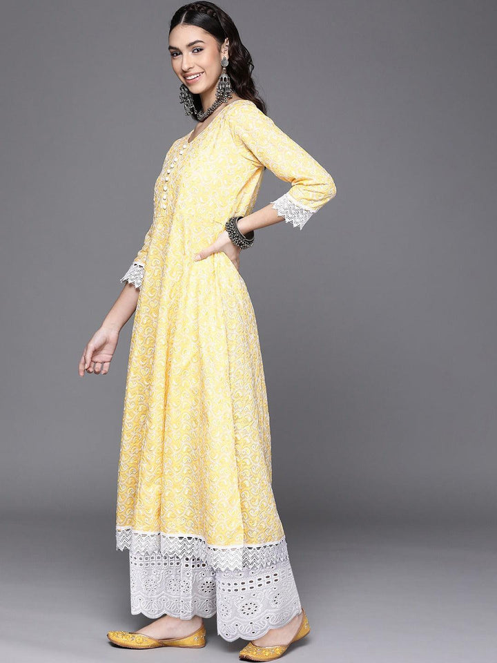 Yellow Embroidered Cotton Kurta - ShopLibas