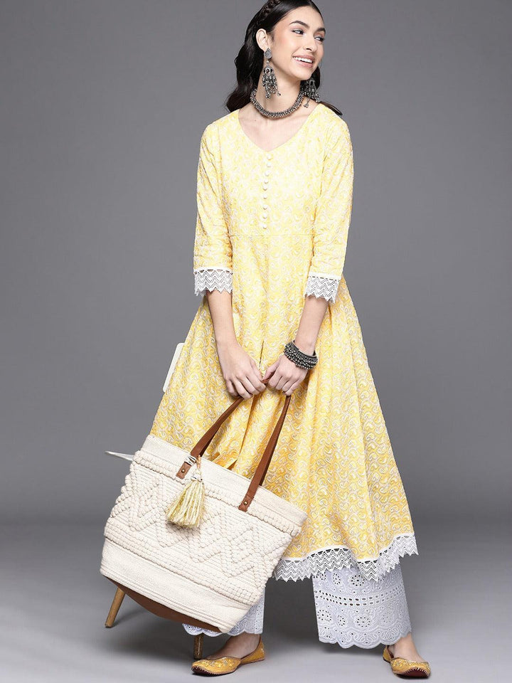 Yellow Embroidered Cotton Kurta - ShopLibas
