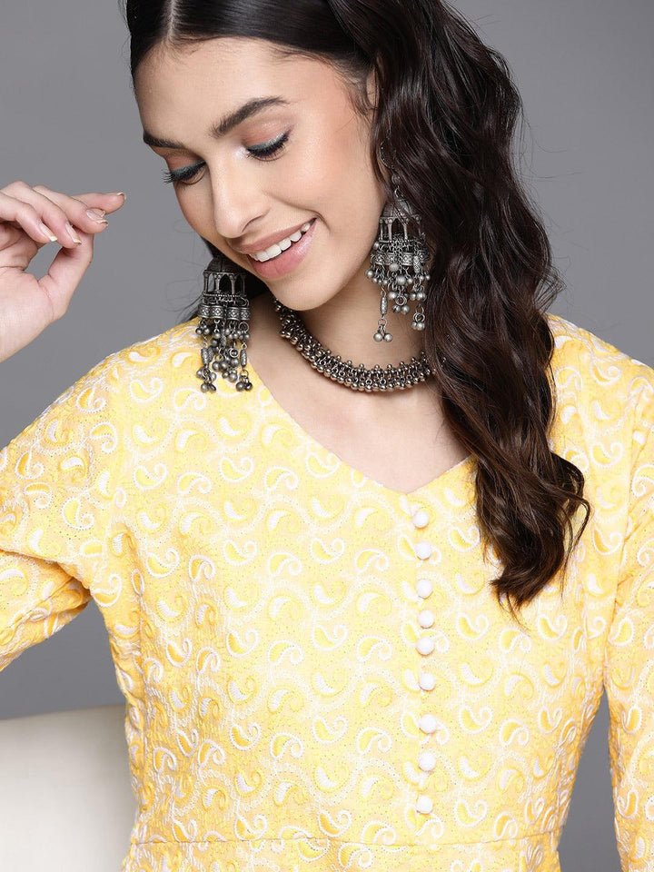 Yellow Embroidered Cotton Kurta - ShopLibas