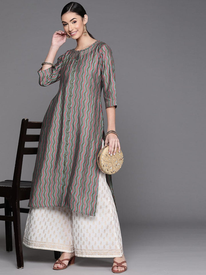 Blue Printed Chanderi Silk Kurta - ShopLibas