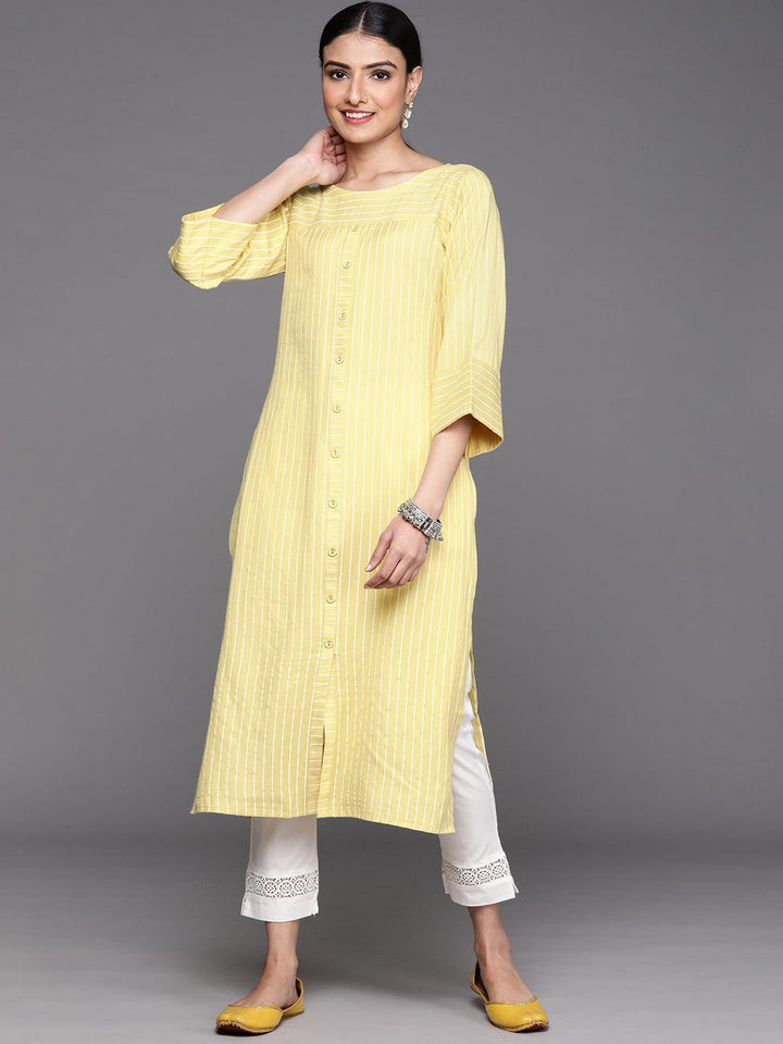 Yellow Striped Cotton Kurta - ShopLibas