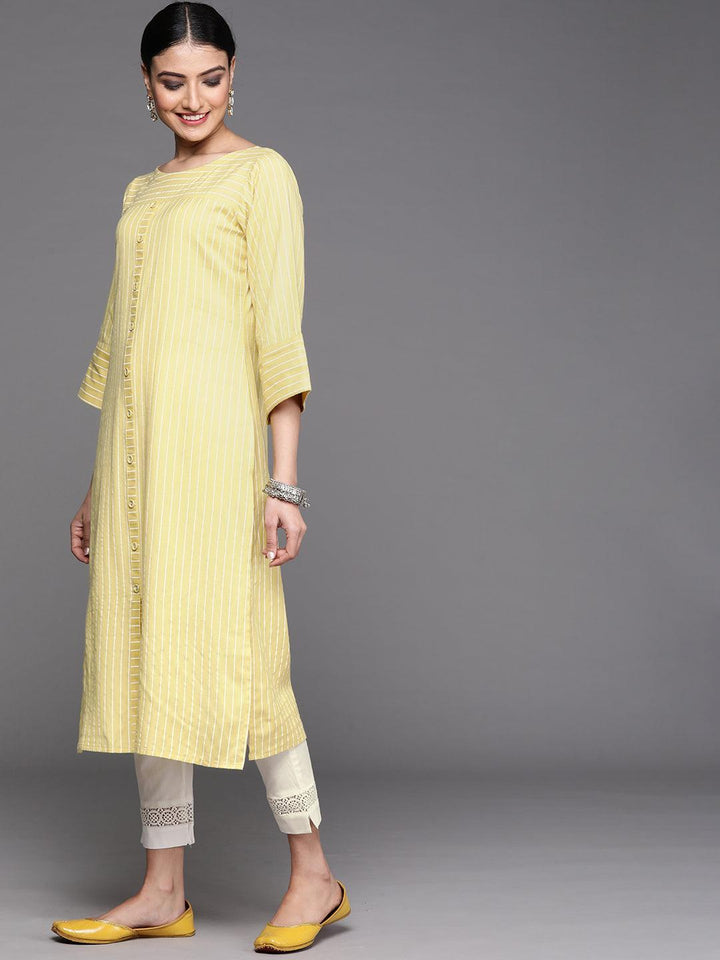 Yellow Striped Cotton Kurta - ShopLibas
