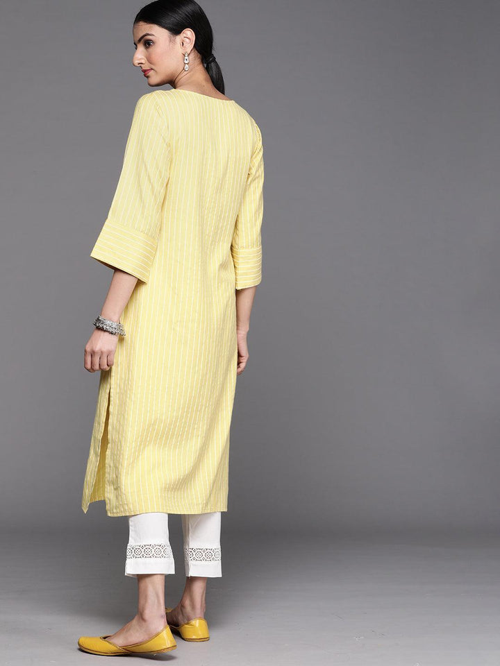 Yellow Striped Cotton Kurta - ShopLibas