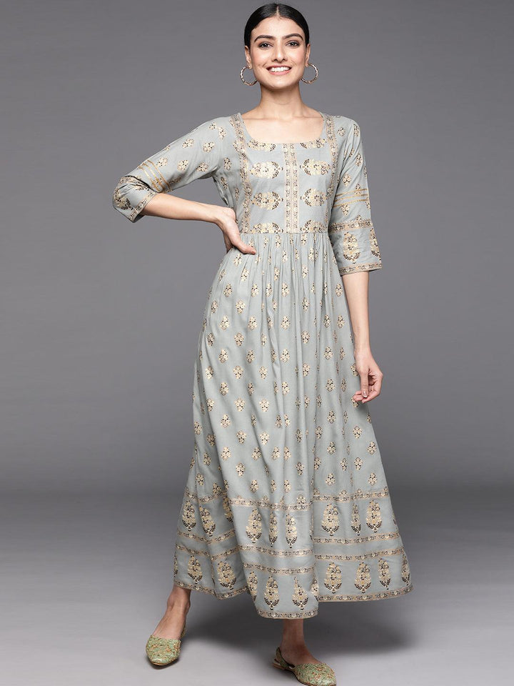 Grey Printed Viscose Rayon Dress - ShopLibas