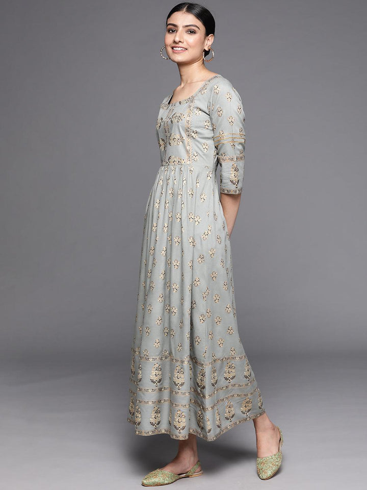 Grey Printed Viscose Rayon Dress - ShopLibas