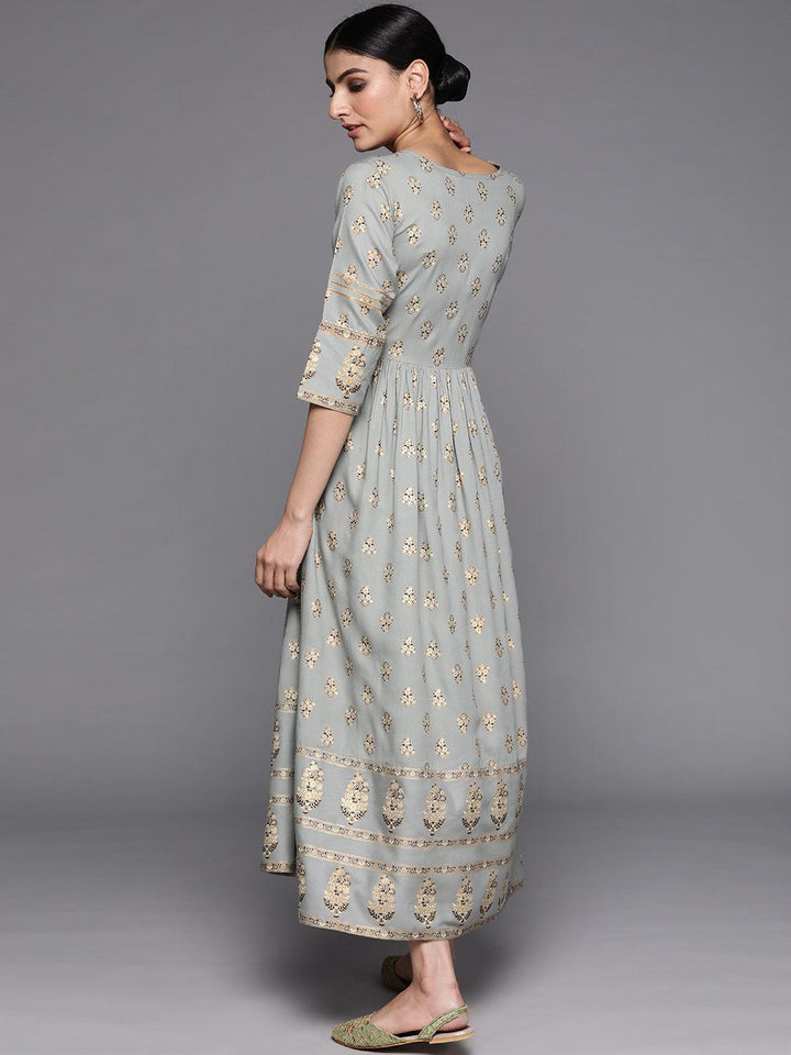 Grey Printed Viscose Rayon Dress - ShopLibas