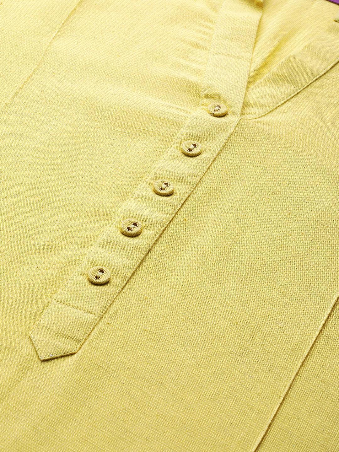 Yellow Solid Cotton Kurta - ShopLibas