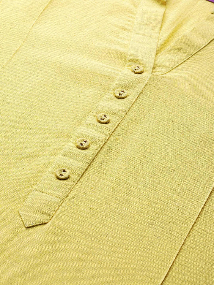 Yellow Solid Cotton Kurta - ShopLibas