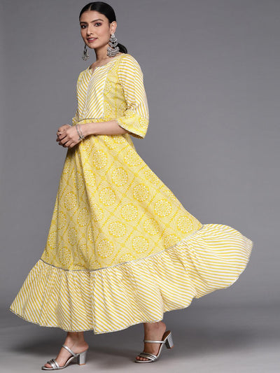 Yellow Printed Cotton Dress - ShopLibas