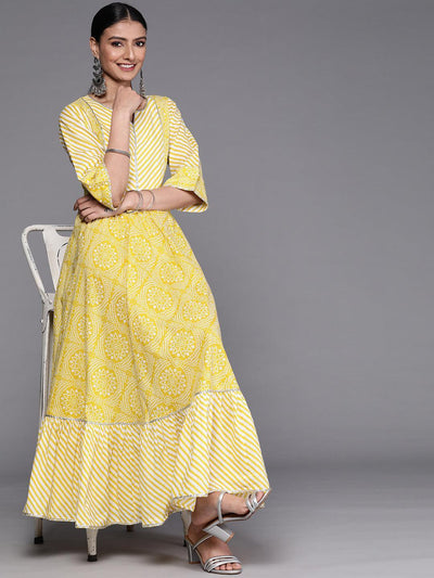 Yellow Printed Cotton Dress - ShopLibas