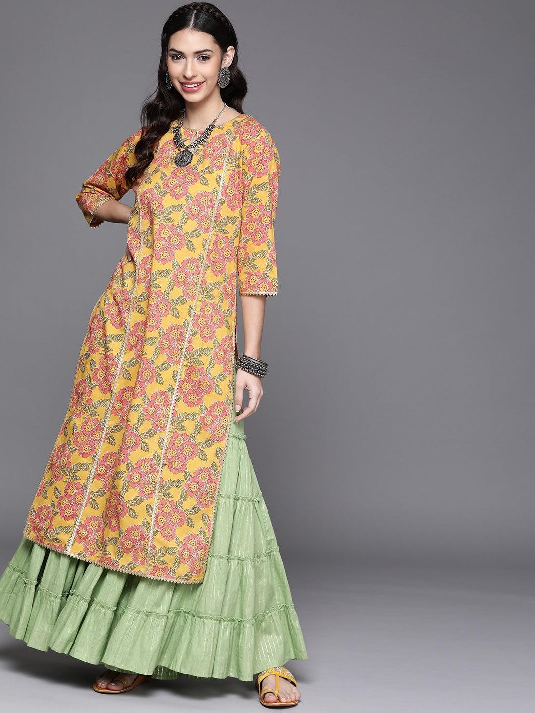 Yellow Printed Cotton Kurta - ShopLibas