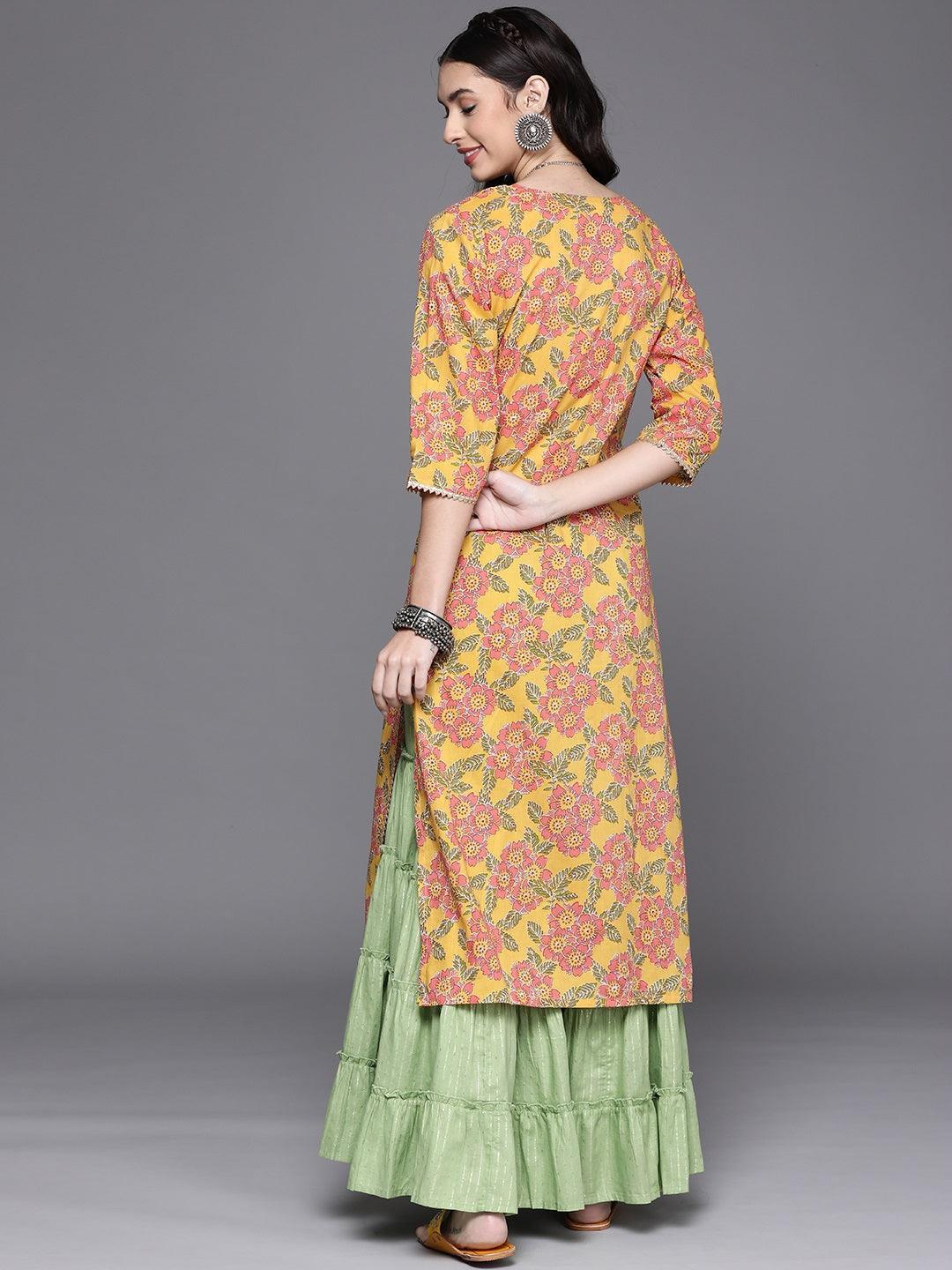 Yellow Printed Cotton Kurta - ShopLibas