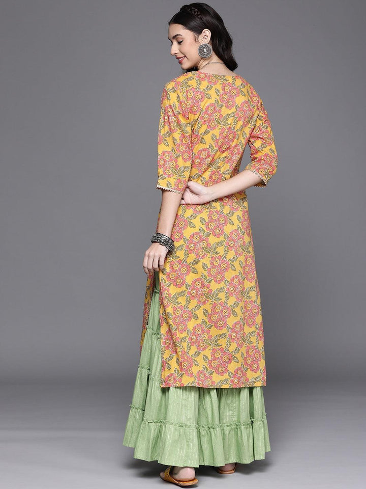Yellow Printed Cotton Kurta - ShopLibas