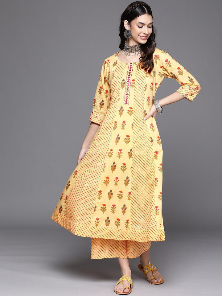 Yellow Printed Cotton Kurta - ShopLibas
