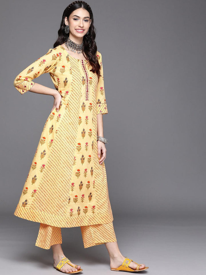 Yellow Printed Cotton Kurta - ShopLibas