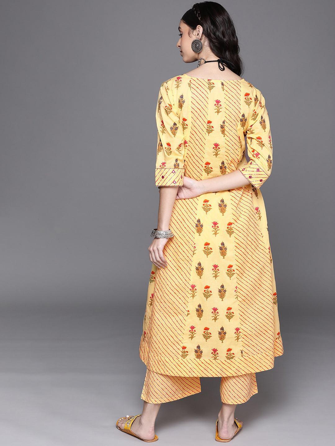 Yellow Printed Cotton Kurta - ShopLibas