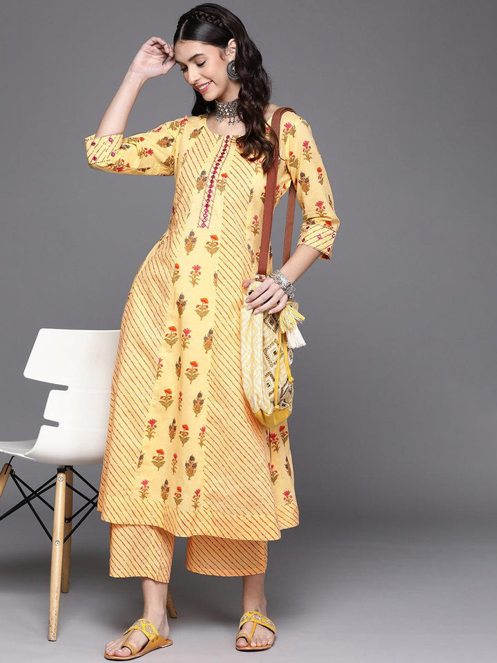 Yellow Printed Cotton Kurta - ShopLibas