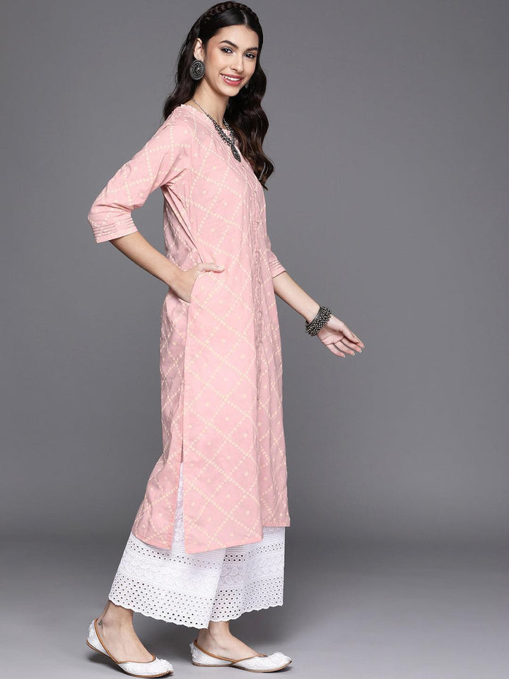 Pink Printed Cotton Kurta - ShopLibas