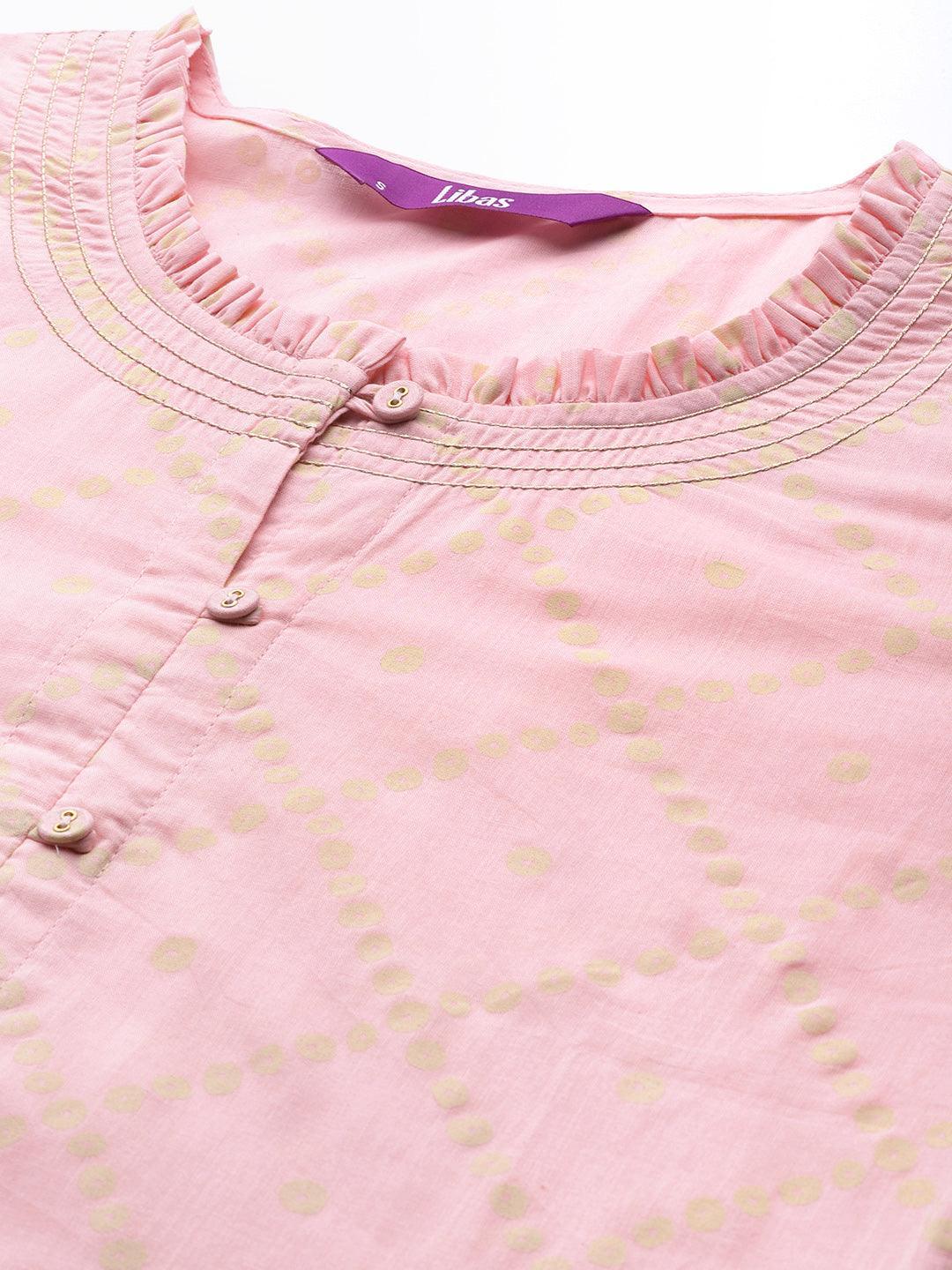 Pink Printed Cotton Kurta - ShopLibas