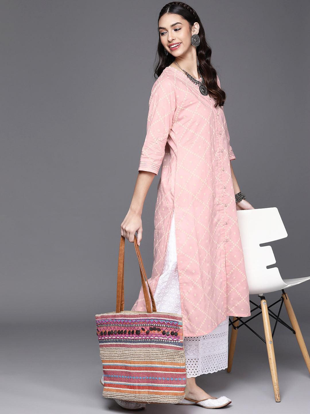 Pink Printed Cotton Kurta - ShopLibas