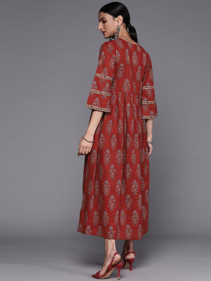 Rust Printed Cotton Dress - ShopLibas