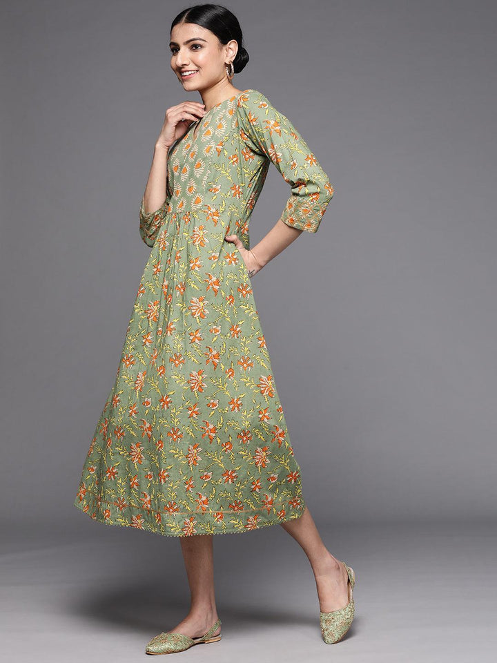 Olive Printed Cotton Dress - ShopLibas