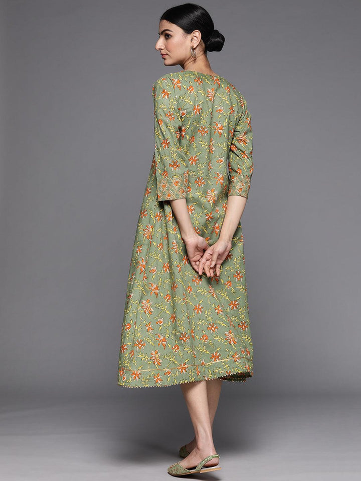 Olive Printed Cotton Dress - ShopLibas