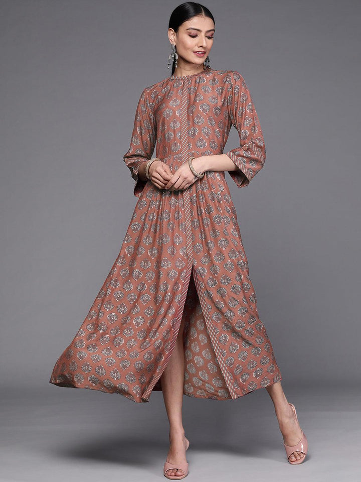 Rust Printed Silk Dress - ShopLibas