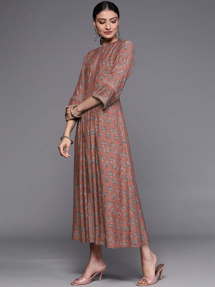 Rust Printed Silk Dress - ShopLibas