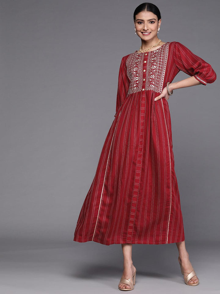Maroon Embroidered Cotton Dress - ShopLibas