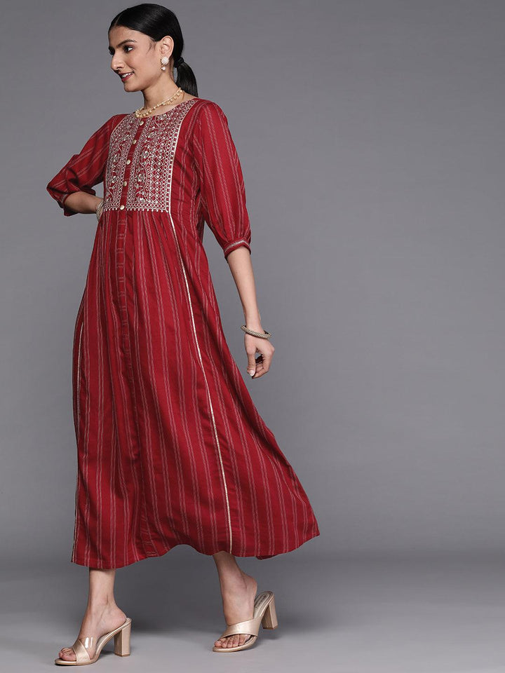 Maroon Embroidered Cotton Dress - ShopLibas