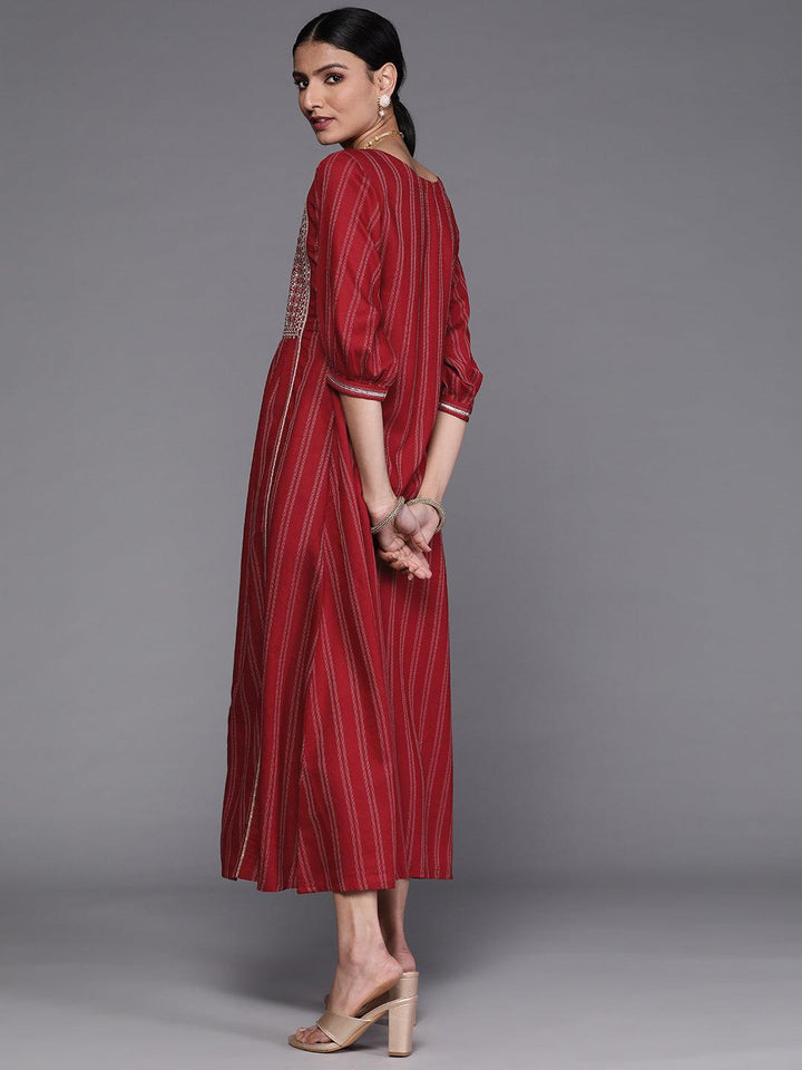 Maroon Embroidered Cotton Dress - ShopLibas