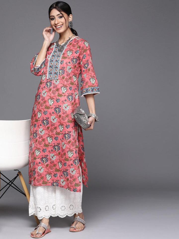 Coral Printed Cotton Kurta - ShopLibas