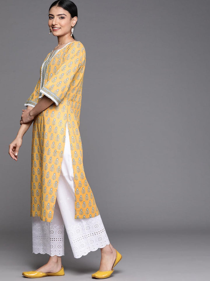 Yellow Printed Cotton Kurta - ShopLibas