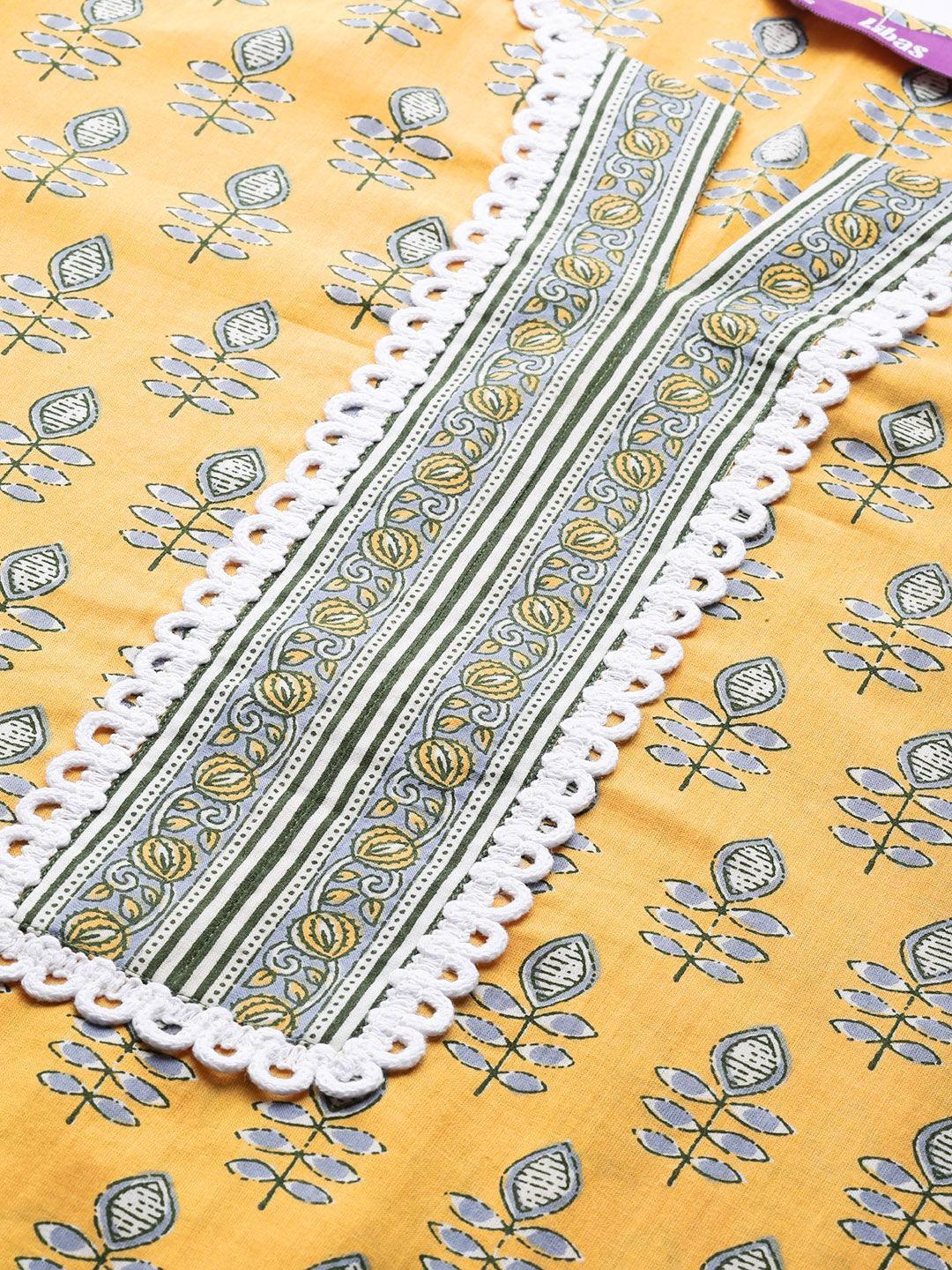 Yellow Printed Cotton Kurta - ShopLibas