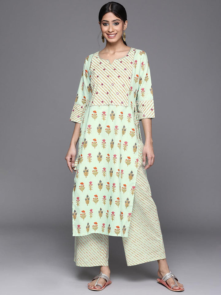 Green Printed Cotton Kurta - ShopLibas