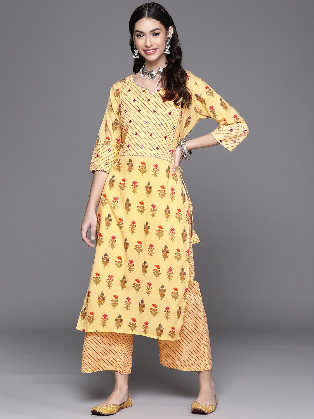 Yellow Printed Cotton Kurta - ShopLibas