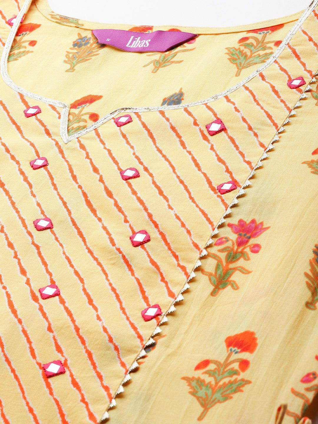 Yellow Printed Cotton Kurta - ShopLibas