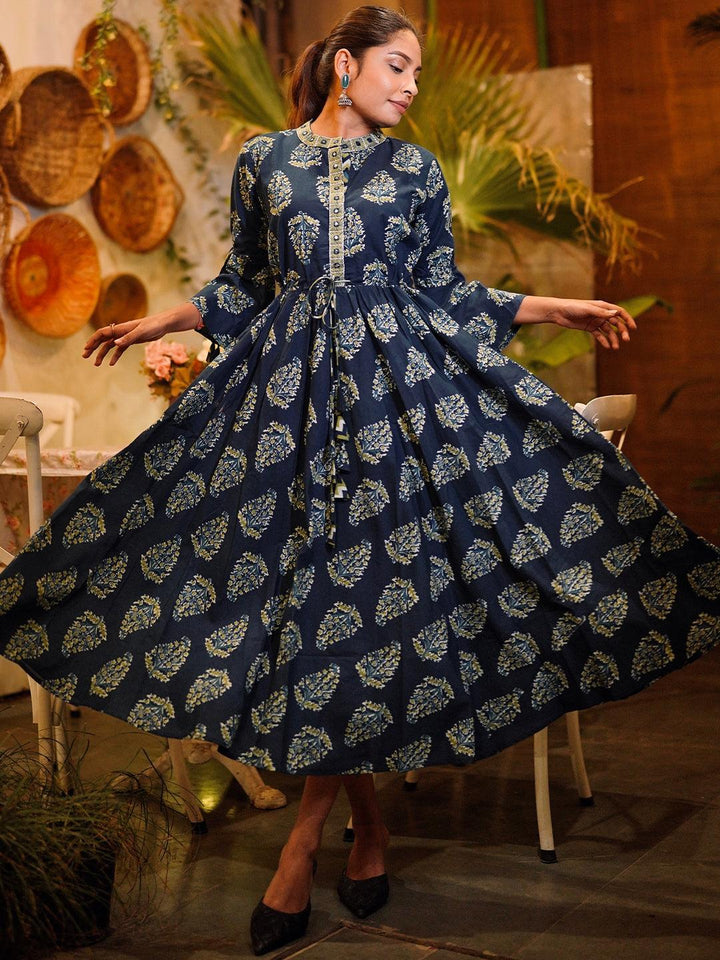 Teal Printed Cotton Dress - ShopLibas