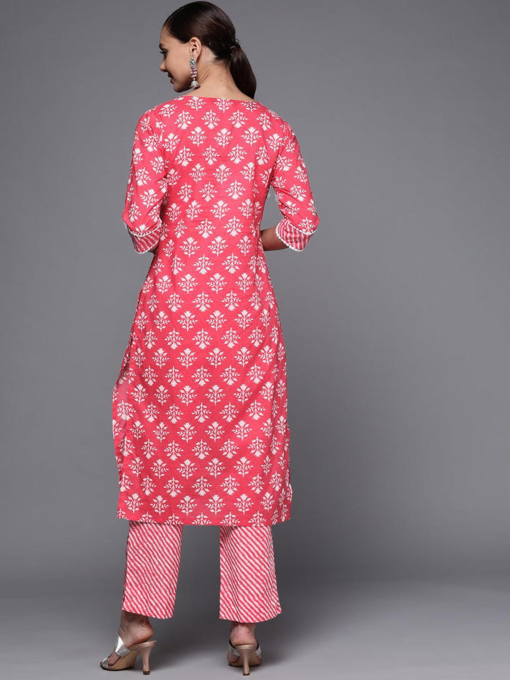 Pink Printed Cotton Straight Kurta - ShopLibas