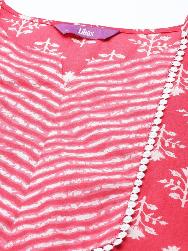 Pink Printed Cotton Straight Kurta - ShopLibas