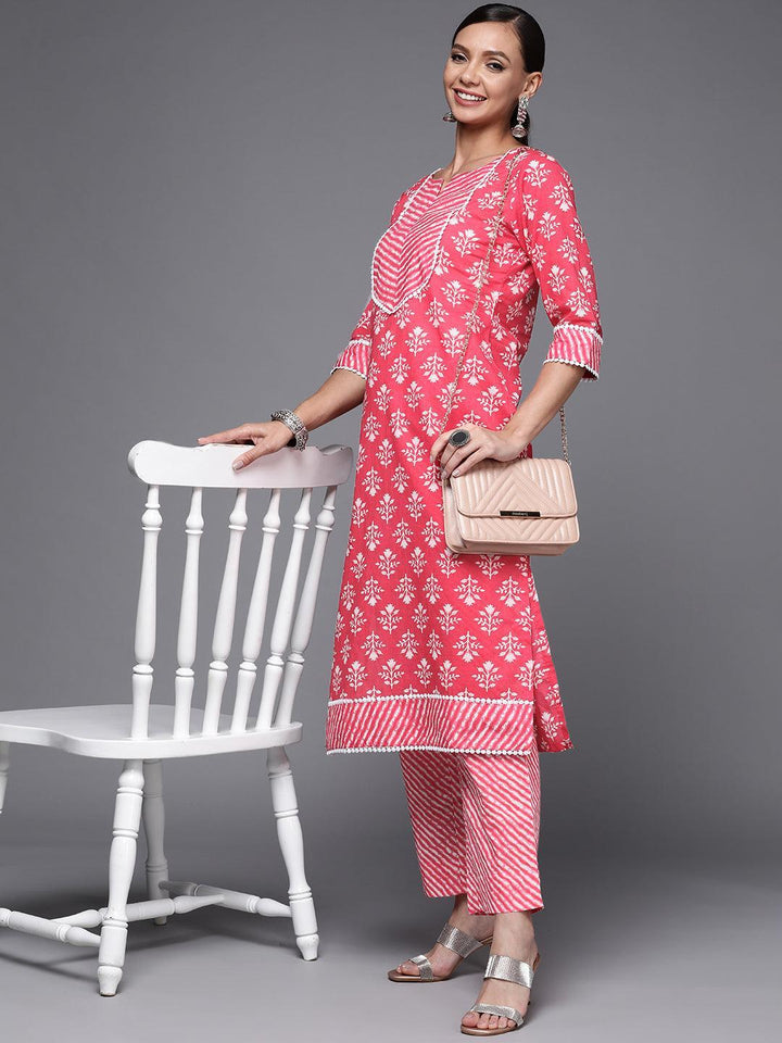 Pink Printed Cotton Straight Kurta - ShopLibas