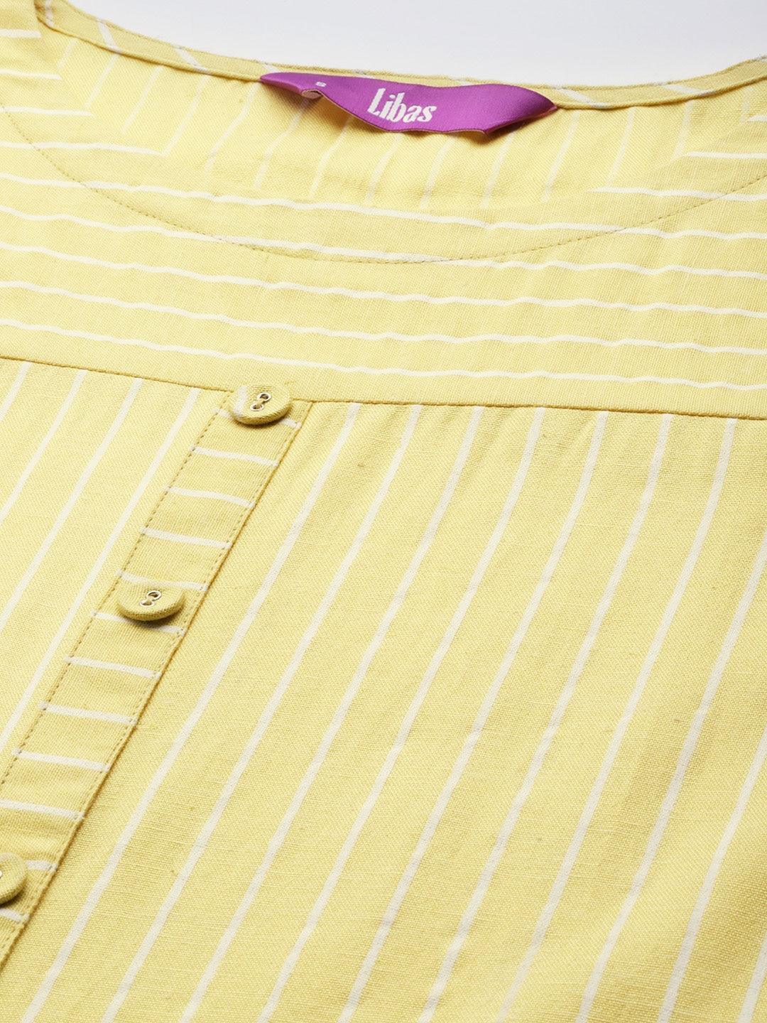 Yellow Striped Cotton Kurta - ShopLibas