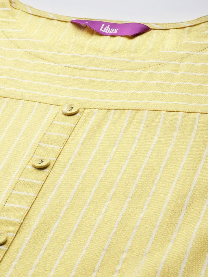 Yellow Striped Cotton Kurta - ShopLibas