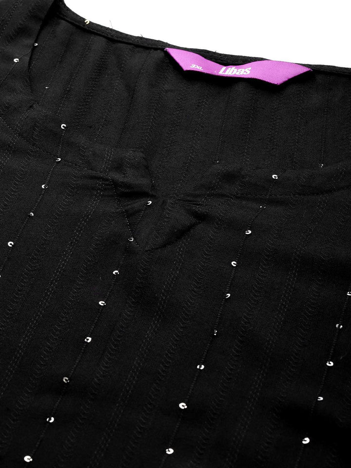 Plus Size Black Rayon Embroidered Straight Kurta - ShopLibas
